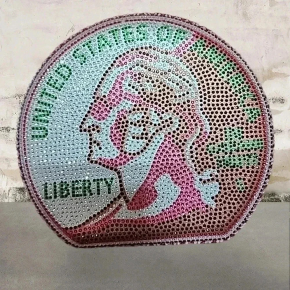 LUXURY Inlaid Diamond Evening Bag Dollar Coin Clutch Handbag - Picture 3 of 7